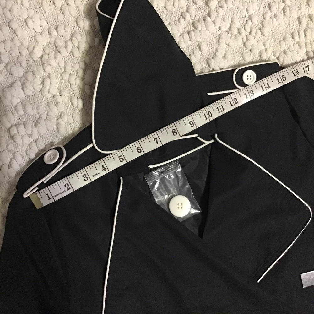Vertigo black w/ white piping retro style collared belted rain tench coat jacket - Picture 10 of 12